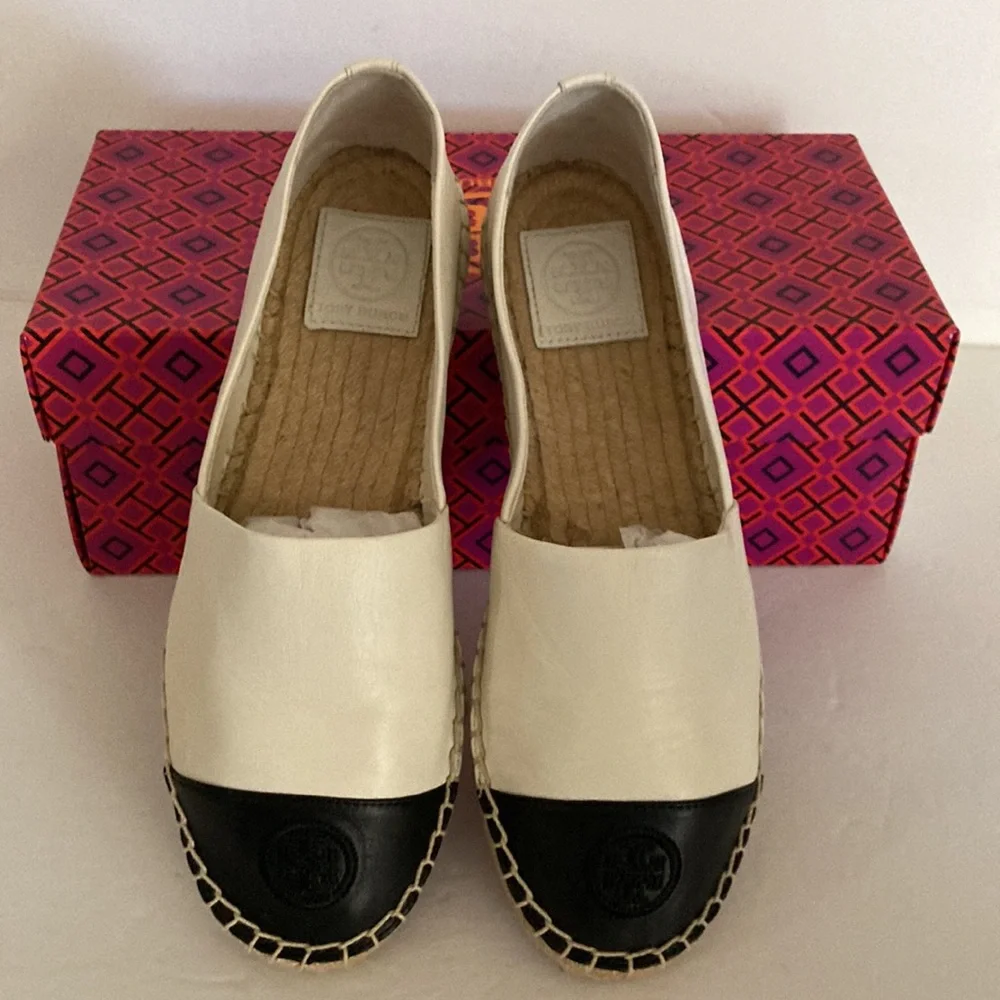 TORY BURCH Leather Color Block Flat Espadrille 7.5
